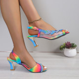 Fashionable high heeled sandals, women's rhinestone buckle, slim heeled fish mouth sandals