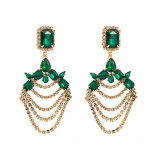 Long multi-layer full diamond silver needle earrings with luxurious and beautiful temperament, banquet and dance earrings