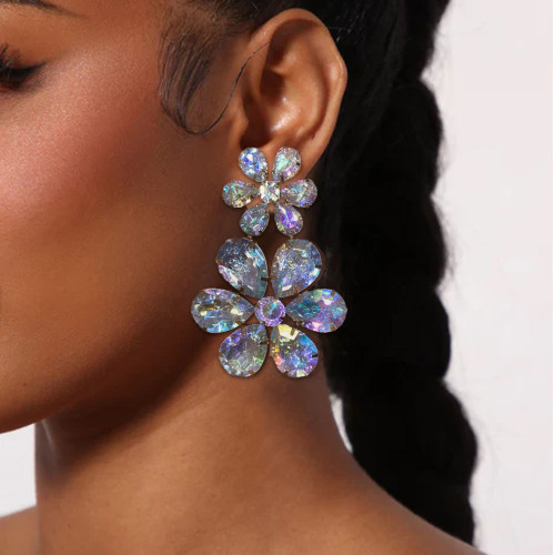 Diamond earrings with exaggerated personality, flower pendant earring accessories