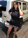 New printed short sleeved slim fit buttocks wrapped dress for women