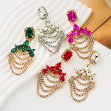 Long multi-layer full diamond silver needle earrings with luxurious and beautiful temperament, banquet and dance earrings