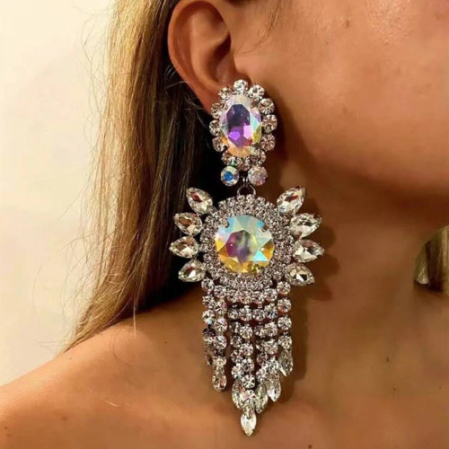 Fashionable rhinestone earrings with exaggerated personality and tassel pendant earring accessories