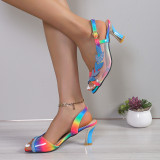 Fashionable high heeled sandals, women's rhinestone buckle, slim heeled fish mouth sandals