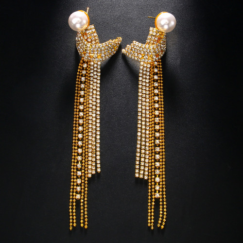 Rhinestone earrings, fashionable and exaggerated long tassel earring accessories for women