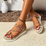 Women's Sandals Slim Strap Combination Heel Sandals