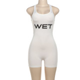 Summer New Fashion and Sexy Backless Solid Color Strap Sports Tight jumpsuit