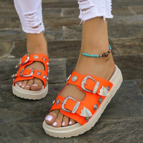 Metal willow nail flat bottom slippers for women wearing summer exposed toe sandals with a straight line flip flop sandal