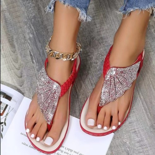 Summer sandals, women's glass rhinestone woven cross-border oversized sloping heels, women's sandals