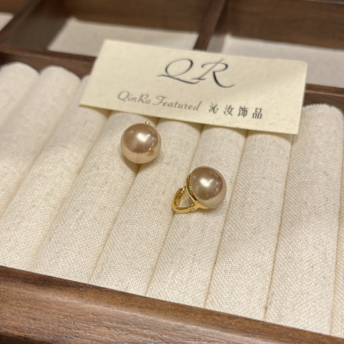 French Vintage Champagne Gold Bead Ear Buckles, Stylish and Fashionable Pearl Earrings