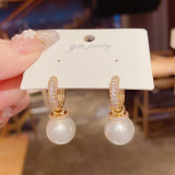 Set with zircon and two pearl earrings, fashionable and compact earrings, elegant earrings, and earrings