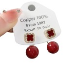Micro inlaid zircon sweet red flower bead earrings S925 silver needle
