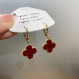 Micro inlaid zircon sweet red flower bead earrings S925 silver needle