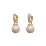 Set with zircon and two pearl earrings, fashionable and compact earrings, elegant earrings, and earrings