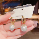 Set with zircon and two pearl earrings, fashionable and compact earrings, elegant earrings, and earrings