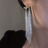 Silver Needle New Trendy and Advanced, Exquisite and Luxury Butterfly Galaxy Waterfall Tassel Earrings, Versatile and Stylish Earrings