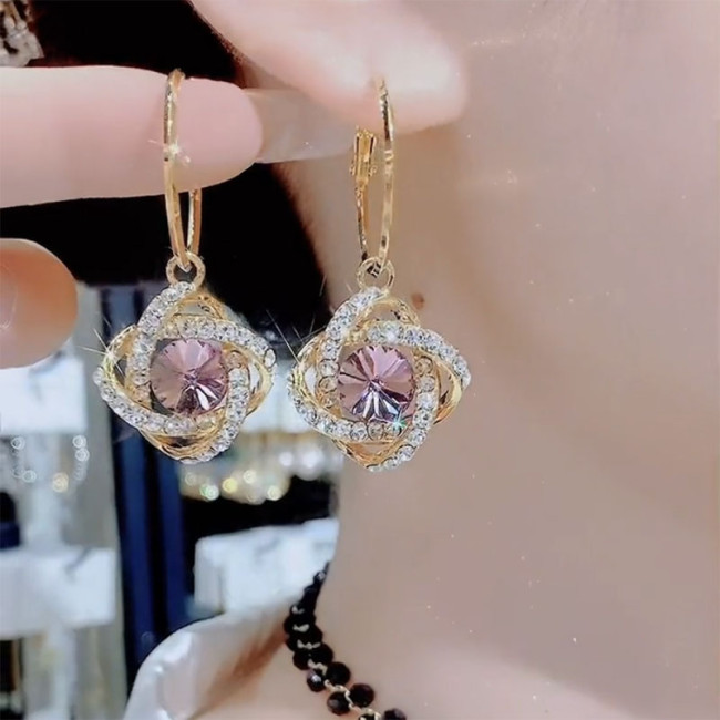 High end purple flower earrings, exquisite crystal earrings, light luxury and versatile ear buckle earrings