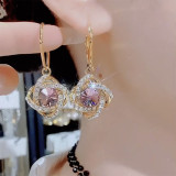 High end purple flower earrings, exquisite crystal earrings, light luxury and versatile ear buckle earrings