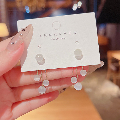925 Silver Needle Instagram Style Small and Minimalist Cat Eye Stone Earrings Women's Tassel Earrings Earrings
