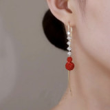 Red full diamond ball, long zircon tassel earrings, fashionable and elegant, exquisite earrings and earrings