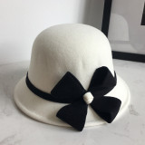 Autumn and winter woolen top hat, European, American, and British women's round top basin hat