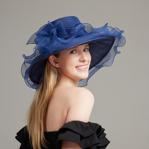 Hats for women in summer, new UV resistant beach sun hat, organza flower sun hat, large brim mesh top hat