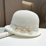 Spring/Summer Knitted Breathable Thin Curled Small Top Hat with Round Top and Small Edge Fashionable Bowl Hat for Women's Outdoor Sun Protection and Sunshade Hat
