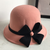 Autumn and winter woolen top hat, European, American, and British women's round top basin hat