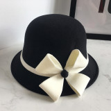 Autumn and winter woolen top hat, European, American, and British women's round top basin hat