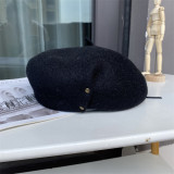 Woolen hat for women's artistic versatility, foldable copper buckle painter hat, three-dimensional thickened bud hat