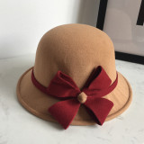 Autumn and winter woolen top hat, European, American, and British women's round top basin hat