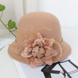 Fisherman's Hat Female British Retro Feather Flower Wool Cloth Top Hat Felt Hat Bowl Hat