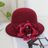 Fisherman's Hat Female British Retro Feather Flower Wool Cloth Top Hat Felt Hat Bowl Hat
