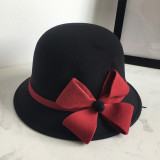 Autumn and winter woolen top hat, European, American, and British women's round top basin hat