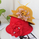 Fisherman's Hat Female British Retro Feather Flower Wool Cloth Top Hat Felt Hat Bowl Hat