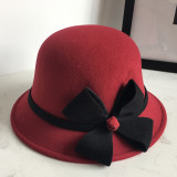 Autumn and winter woolen top hat, European, American, and British women's round top basin hat