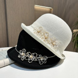Spring/Summer Knitted Breathable Thin Curled Small Top Hat with Round Top and Small Edge Fashionable Bowl Hat for Women's Outdoor Sun Protection and Sunshade Hat