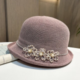 Spring/Summer Knitted Breathable Thin Curled Small Top Hat with Round Top and Small Edge Fashionable Bowl Hat for Women's Outdoor Sun Protection and Sunshade Hat