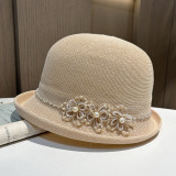 Spring/Summer Knitted Breathable Thin Curled Small Top Hat with Round Top and Small Edge Fashionable Bowl Hat for Women's Outdoor Sun Protection and Sunshade Hat