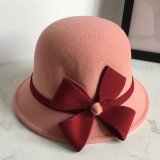 Autumn and winter woolen top hat, European, American, and British women's round top basin hat