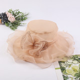 Hats for women in summer, new UV resistant beach sun hat, organza flower sun hat, large brim mesh top hat