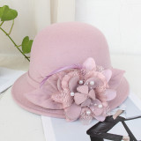 Fisherman's Hat Female British Retro Feather Flower Wool Cloth Top Hat Felt Hat Bowl Hat