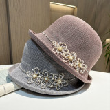 Spring/Summer Knitted Breathable Thin Curled Small Top Hat with Round Top and Small Edge Fashionable Bowl Hat for Women's Outdoor Sun Protection and Sunshade Hat