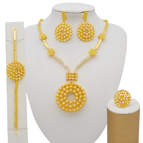 Large circular pendant, alloy diamond inlaid large set, necklace, four piece set, banquet accessories