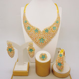 24K gold-plated set necklace, banquet set with diamonds, zircon jewelry accessories