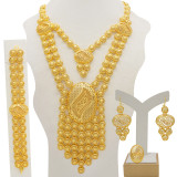24K gold-plated banquet necklace, bracelet, ring, earring set