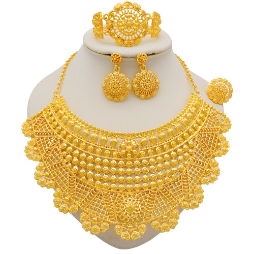 Alloy exaggerated large necklace set, bracelet, ring, earring, four piece set, banquet