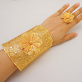 Large Bracelet Ring Set 24K True Gold Computer Precision Cutting Women's Banquet