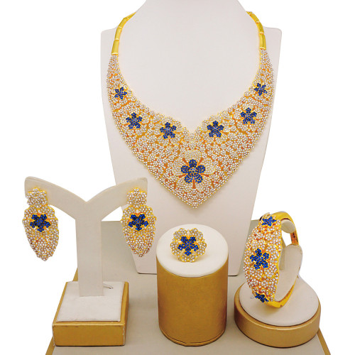 24K gold-plated set necklace, banquet set with diamonds, zircon jewelry accessories
