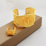 Zinc alloy non allergic electroplating gold large bracelet ring set wedding accessories