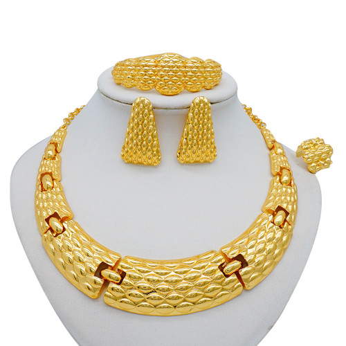 Snake pattern gold-plated large necklace set, bracelet, ring, earring, necklace set